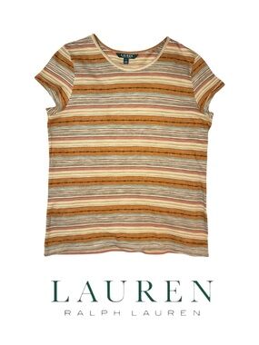 Ralph Lauren Striped Short Sleeve Tee in Tan, Cream and Brown
